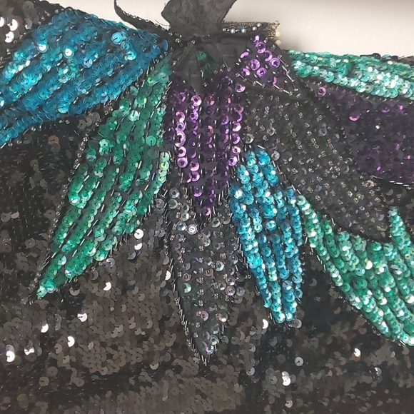 Alyce Designs Vintage Dress Formal Beaded Sequins Black Multicolor opened back 6 - Picture 4 of 12